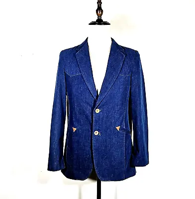 Vintage 70s Denim Sport Coat Blazer Jacket 1970s Retro Western Boho Mod USA 36 S • $79