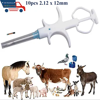 10 Packs 2.12x12mm Animal ID Tag Microchip 134.2KHz FDX-B ISO Pet Cat Horse RFID • $25.43