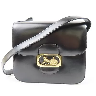 CELINE  Horse-drawn Carriage Metal Old Vintage Shoulder Bag Black Italy 79355 • $425