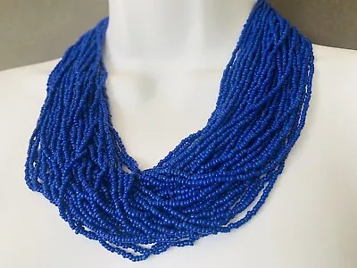 VTG Chunky Multi Strand Beautiful Blue Bead Torsade African Statement Necklace • $36