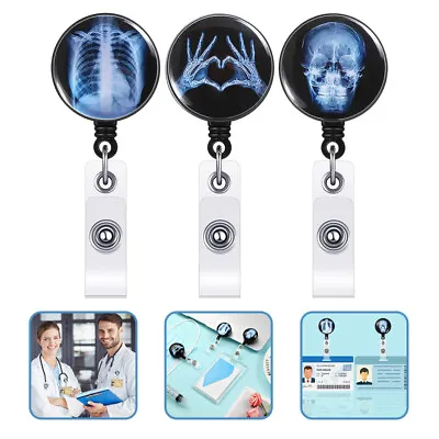 3 Pcs Nurse Badge Accessories Retractable Reel Bones Pattern ID Holder Keychain • $7.56