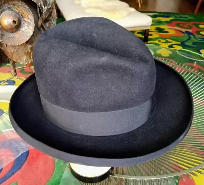 MINTY Rare Vintage STETSON Men St REGIS Black  ROYAL Deluxe Fedora HAT 7 3/8-BUY • $187.50