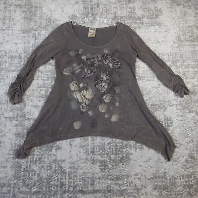 Vocal Shirt Women's Large Gray Gothic Cyber Grunge Y2K Made In USA  Long Sides • $25