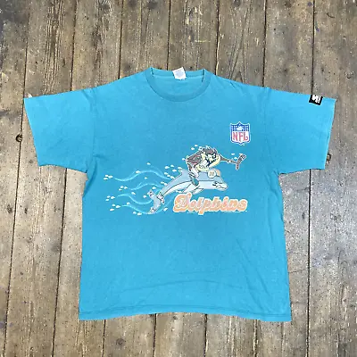 Starter T-Shirt Graphic Miami Dolphins USA 1995 NFL 90s Tee Blue Mens Large • £40