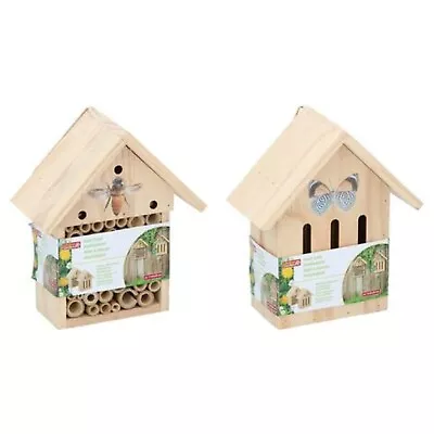 Wooden Insect Bee House Natural Wood Butterfly Bug Hotel Shelter Garden Nest Box • £11.99