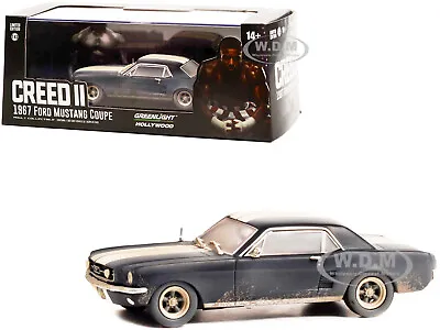 1967 Ford Mustang Coupe Matt Black Weathered Creed 2 Movie 1/43 Greenlight 86621 • $11.99