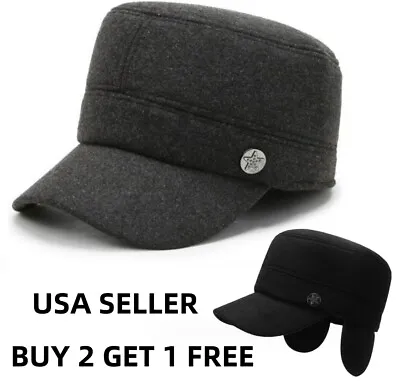 Wool Felt Winter Hat With Ear Flaps Warm Cap Flat Cap For Men Women • $9.99
