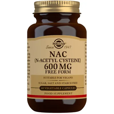 Solgar NAC N-Acetyl-L-Cysteine 600mg 60 Vegan Vegetable Capsules No Sugar Salt • £24.40