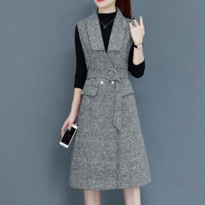 £108.61 • Buy 2020 Cyanlee Winter Elegant Lady Coat Set Knitted Tops And Plaid Dress Two