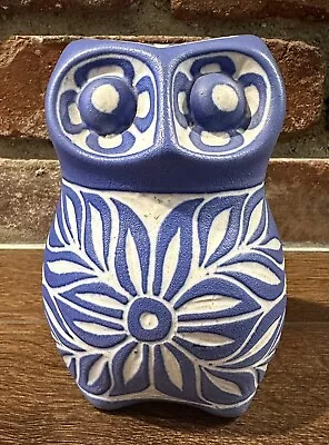 5.25  Pablo Zabal Chilean Studio Art Pottery Owl Blue White Ceramic Figurine • $32