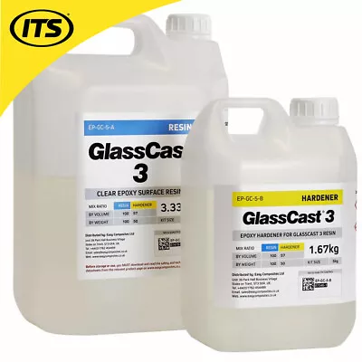 £95.99 • Buy Glass Cast 3 Clear Epoxy Coating Resin & Hardener Kit - 5kg