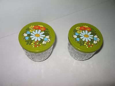 Vintage Ball Jars Quilted Crystal Jelly Glasses Metal Flower Lids 70s GROOVY Mod • $13.50