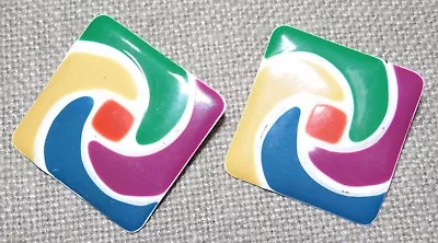 Vintage Colorful Enamel Pierced Earrings • $9.99