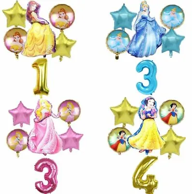 All New Disney Princess 6pcs Set Foil Number Balloons Birthday Party Decorations • £9.99