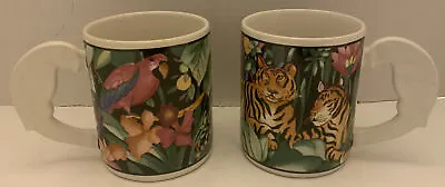 Vitromaster Rain Forest “Jungle Tiger & Parrot” Ceramic Mugs (Set Of 2) • $15.96