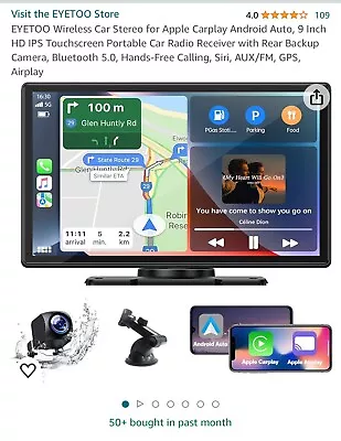 9 Inch Portable Wireless Apple Carplay&Android Auto Car Stereo Radio GPS/USB/BT • £50