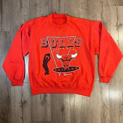 Vintage Chicago Bulls Sweatshirt Mens Large Red Team Hanes NBA Basketball Flaws • $18.95