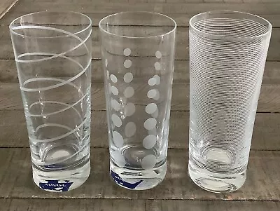 Set Of 3 Mikasa Crystal CHEERS 7 1/4” Etched Highball Glasses Tumblers—MINT • $29.99
