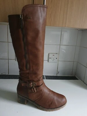 £15.99 • Buy Pavers Relief Uk 7 Eu 41 Womens Tan Faux Leather Knee High Flat Low Heels Boots