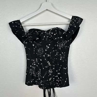 Corset Story Cotton Astronomy Corset Top Space Stars Retro Astrology Pin Up Sz 8 • $85