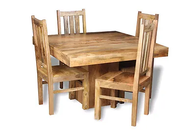 Solid Mango Wood Light 120cm Cube Dining Table & 4 Mango Chairs New • £734.95