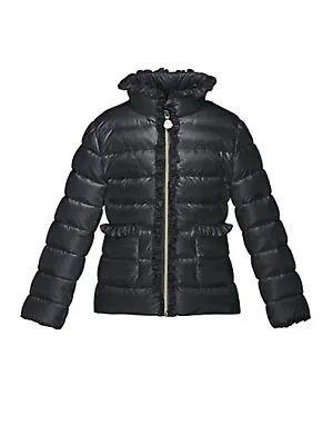 $895 New Moncler Child Girl Temple Jacket Puffer DOWN Navy Blue Ruffle 10 YEARS • $625