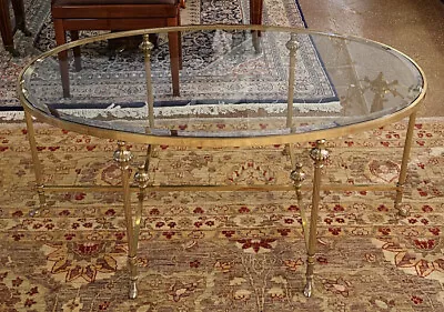 Hollywood Regency Brass & Beveled Glass Cocktail Coffee Table • $1400