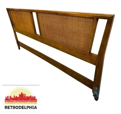 Mid-Century Modern Century Walnut & Cane King Headboard • $1495