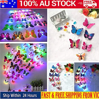 3D Wall Sticker LED Butterfly Home Decoration Night Indoor Bedroom Sticker Party • $10.49