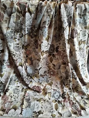 £100 • Buy PAIR Vintage SANDERSON Lara Cabbage Rose Floral Linen Curtains 158cmL 179cmW Old