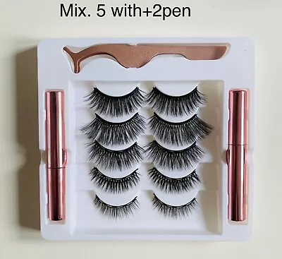 Waterproof Magnetic Eyeliner With Eyelashes And Tweezer 5 Pairs Set Long Lashes • £2.99