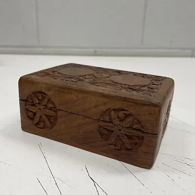 VINTAGE RETRO ORIGINAL Wood Wooden Trinket Case Jewellery Vanity Beauty India • $9.99