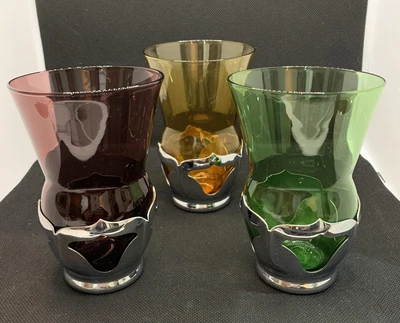 $20 • Buy 3 Cambridge Glass Farber Bros Krome Kraft Asst Cocktail Water Drink Glasses