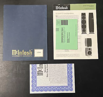 Vintage Original McIntosh LS340 Loudspeaker Manual & Warr Certificate Card NEW • $50