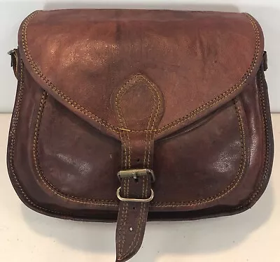 Vintage Saddle Crossbody Messenger Bag Genuine Leather Purse Handbag READ • $31.48