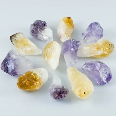 Pair Of Small Amethyst Citrine Points Rough Crystal Healing Reiki Stone 2-4cm • £4.99