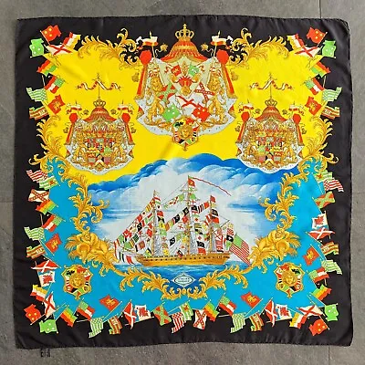 GIANNI VERSACE Silk Scarf Amerigo Vespucci Print S/S 1993 Miami Collection • $499.99