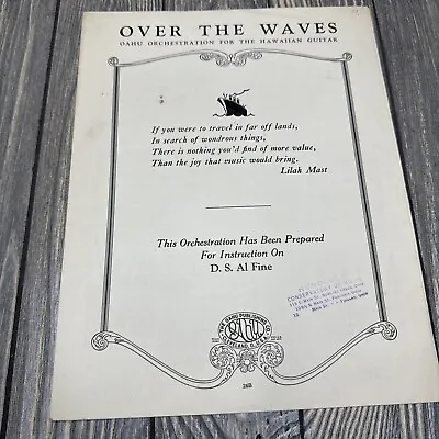 Vtg Over The Waves Oahu Hawaiian Guitar Sheet Music 1930 • $17.99