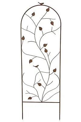 Metal Garden Trellis Fence Plant Climbing Support Bird & Leaf Rust Effect 120cm  • £23.98