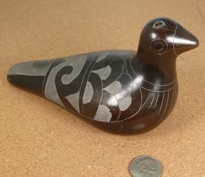 Mexican Black Clay Pottery Dove Figure- Hand Cut Designs • $34.50