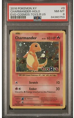 PSA 8 Charmander Holo Cosmos Toys R Us Promo 9/108 Evolutions Pokémon Card • $60