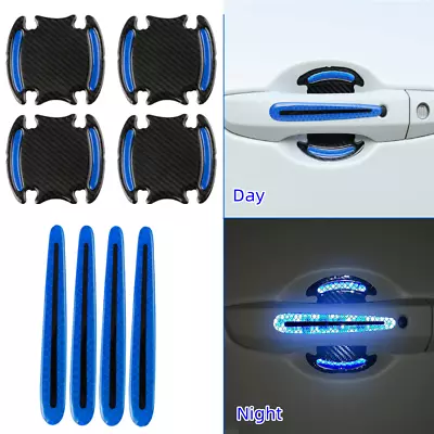 Reflective Carbon Fiber Blue Car Door Handle Protector Film Anti-Scratch Sticker • $11.74