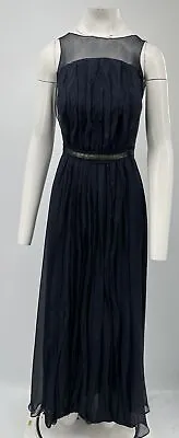 J. Mendel ALTERED Navy Halter Neck Embellished-Belted Ruffle Midi Dress Sz XS • $127.50