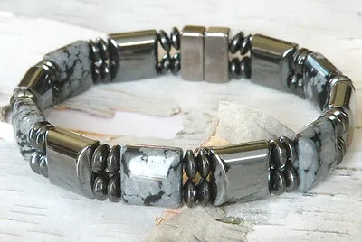 Men’s Women’s Therapy Magnetic Hematite Snowflake Obsidian Bracelet Anklet 2 Row • $46.99