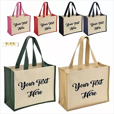 Personalised Printed Jute And Canvas Shopper Womens Custom Text Heavyweight Bag • £10.99