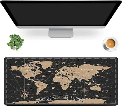 Desk Mat Black Golden Vintage World Map Extended Gaming Mouse Pad Large 35.4x... • $24.55