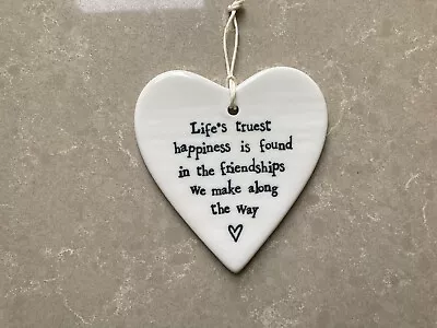 East Of India Porcelain Hanging Heart Keepsake Gift Friend Friendship Happiness • £5