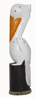 Hand Carved Pelican Ocean Bird Wood Sculpture Cottage Fish Tropical Island Art • $24.99
