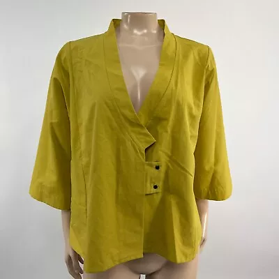 Babette SF Women's Shirt Large Boxy Yellow Lagenlook 3/4 Sleeve Snap San H3-23 • $39.99