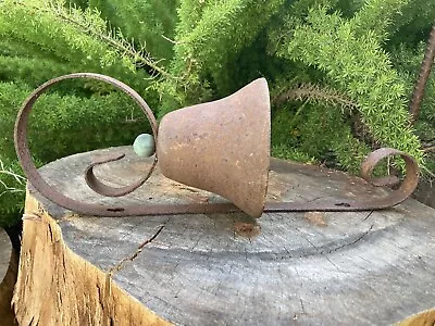 Vintage Metal Brass Door Dinner Bell Scrolls Wall Mount 12  Rustic Rusty • $25